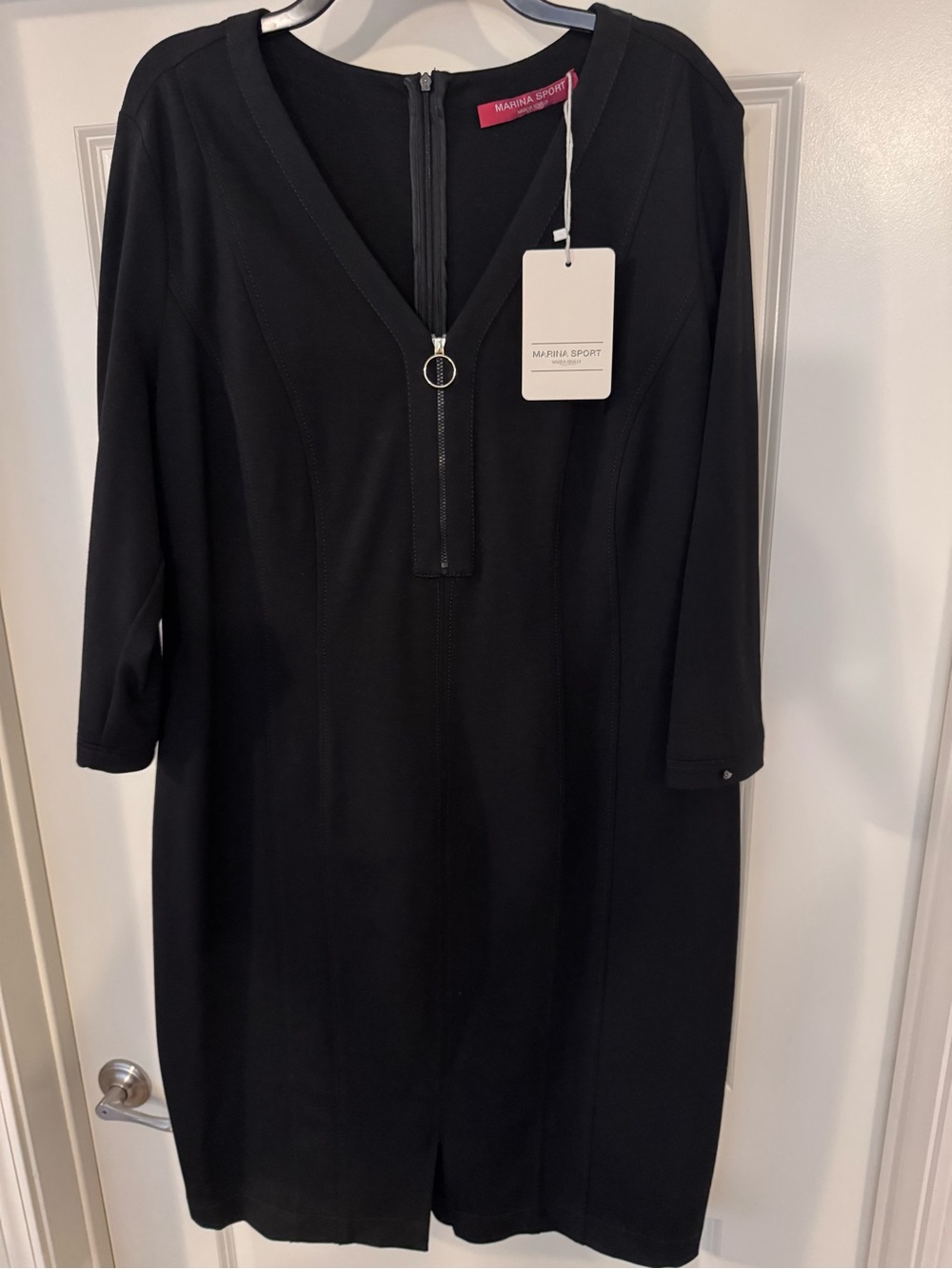 Marina Rinaldi Sport Black Midi Jersey Dress with Front Zip